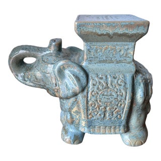 Turquoise Glazed Ceramic Elephant Plant Stand For Sale