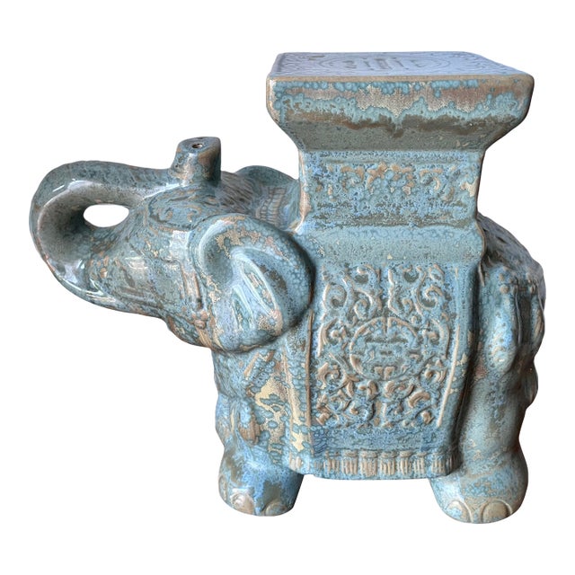Turquoise Glazed Ceramic Elephant Plant Stand For Sale
