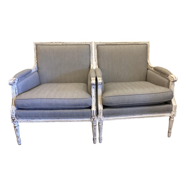 Late 19th Century Pair Louis XVI Style Neoclassical Armchairs For Sale