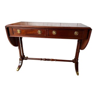 Late 20th Century Vintage Regency Style Mahogany Inlaid Sofa Drop Leaf Table or Console Table. By Hammary Furniture. For Sale