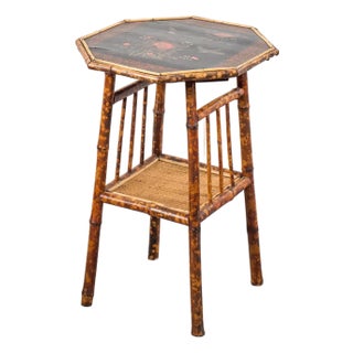19th Century Aesthetic Movement Octagon Tiger Bamboo Two-Tier Side Table With Lacquered Top For Sale