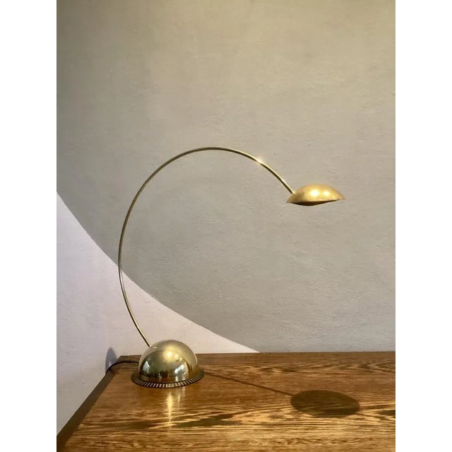 Gold Dutch Arc Table Lamp in Brass from Vlieland, 1970s For Sale - Image 8 of 8
