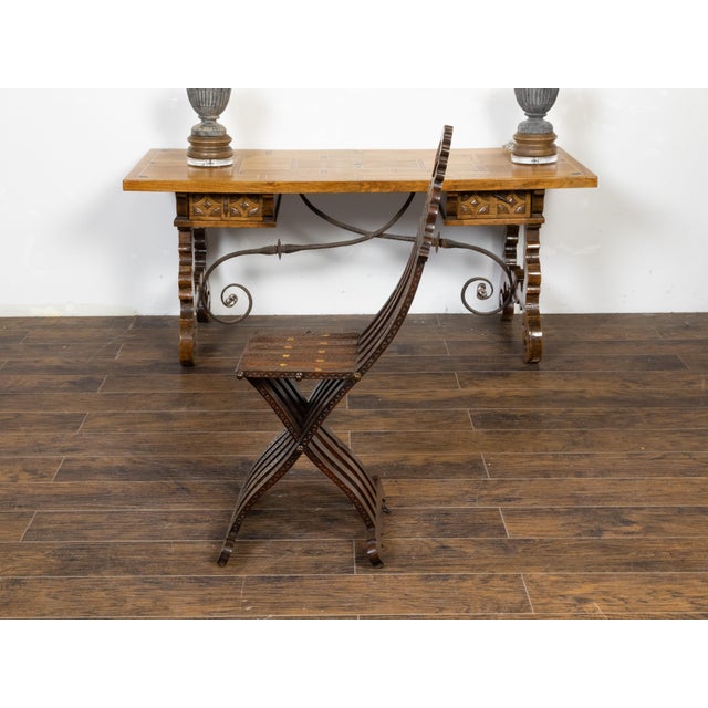 Moroccan Moorish Style 1900s Side Chair with Richly Carved Décor and Star Inlay For Sale - Image 9 of 12