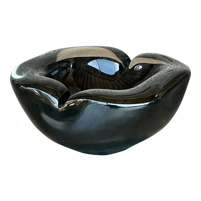 Vintage Boho Black Art Glass Bowl For Sale
