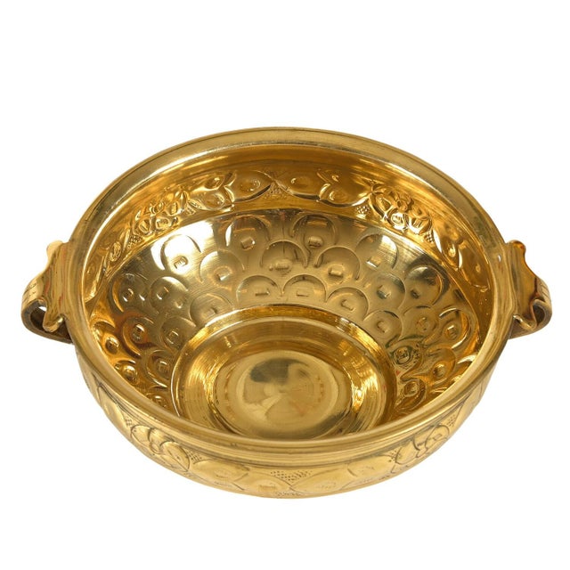 Traditional Handmade Traditional Indian Uruli Round Decorative Bowl | 10" Round Brass Bowl | Coffee Table Centerpiece | Howsewarming Diwali Gift For Sale - Image 3 of 8