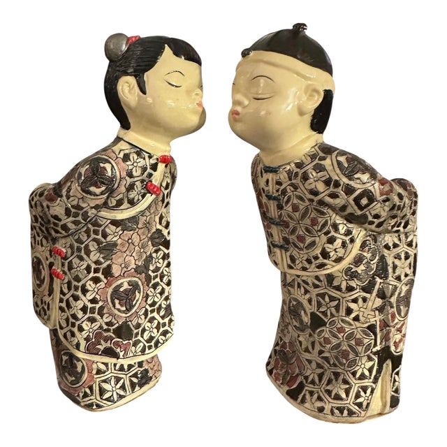 A Pair of Late 20th Century Oriental Hand Painted Figurines For Sale