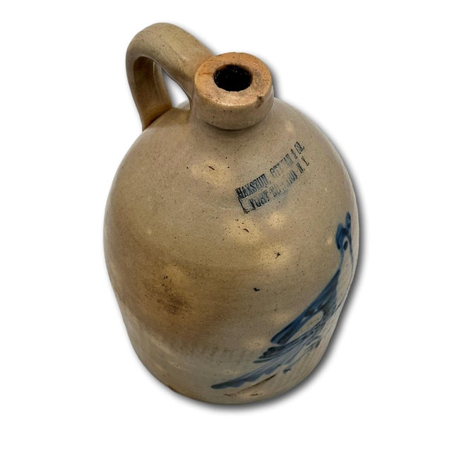 Hard 2 Find Small 1 Gallon Size Antique American Blue Bird Decorated Stoneware Jug by Haxton Ottman New York For Sale - Image 10 of 18
