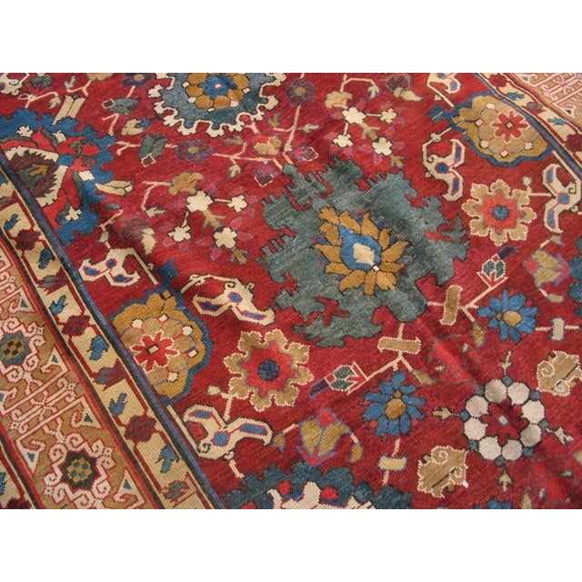 Beautifully Detailed Borders on a Red-Raspberry Background Color Antique Caucasian Harshang Kuba Rug For Sale In New York - Image 6 of 6