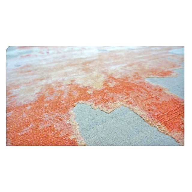Indo-Nepalese Modern Wool & Silk 9x12 Grey, Orange, & Red Handmade Area Rug #1144036 For Sale In Houston - Image 6 of 7