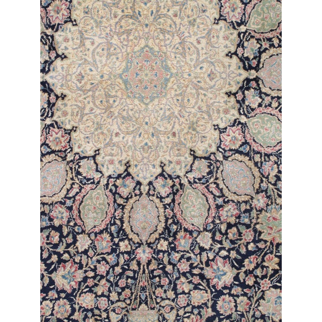Navy Blue Semi-Antique Kerman Carpet, Handmade Persian Wool Rug, Navy, Ivory, Blue, Pink For Sale - Image 8 of 12