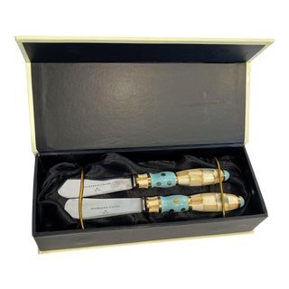 MacKenzie-Childs Parchment Check Canape Knives - a Pair For Sale