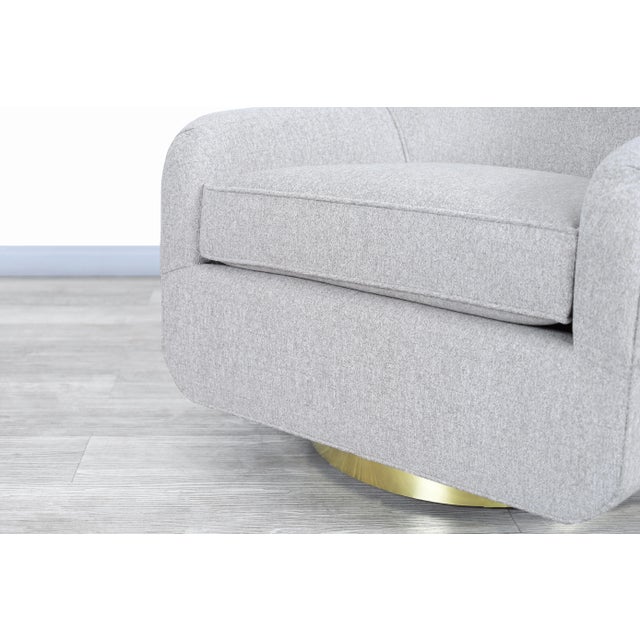 Light Gray Mid-Century Modern Brass Swivel Lounge Chairs by Directional - A Pair For Sale - Image 8 of 11