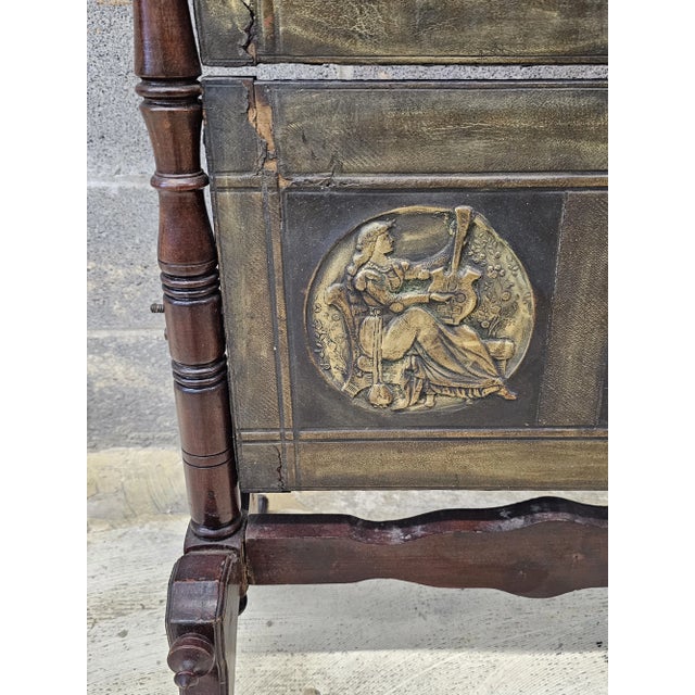 19th Century Edwardian Mahogany Brass and Metal Double Pivoting Figural Fire Screen For Sale - Image 10 of 11