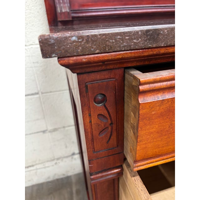 Wood Antique Victorian Eastlake Marble Top Walnut Dresser With Mirror For Sale - Image 7 of 13