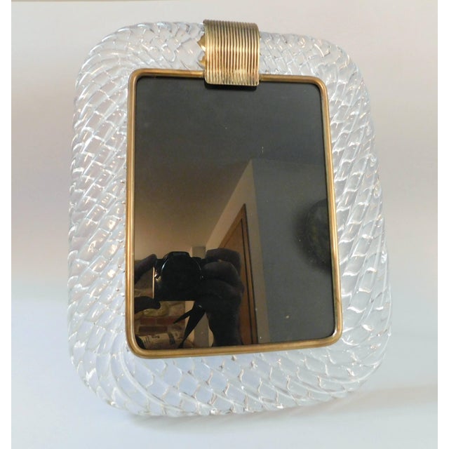 Vintage photo frame with hand blown clear Murano "Torciglione" glass border / Made in Italy circa 1960s For photo size 7...