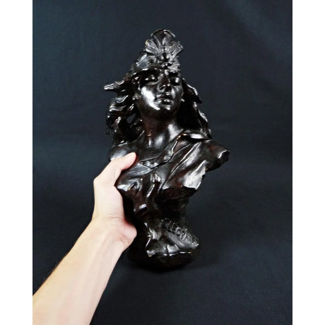 Art Nouveau Black Spelter Proof Bust of Cleopatra by Jean Foretay, 1890s-1910s For Sale - Image 11 of 15