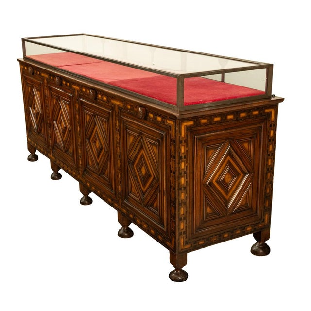 Brown Antique Art Deco Jewelry Store Display Case Counter Walnut Bronze Glass 1920 For Sale - Image 8 of 18