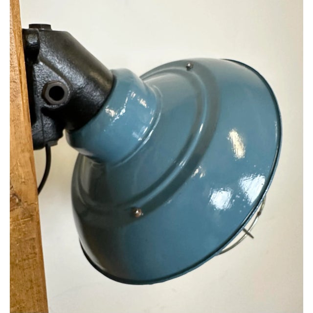 Black Industrial Blue Painted Factory Wall Cage Lamp from Elektrosvit, 1960s For Sale - Image 8 of 13