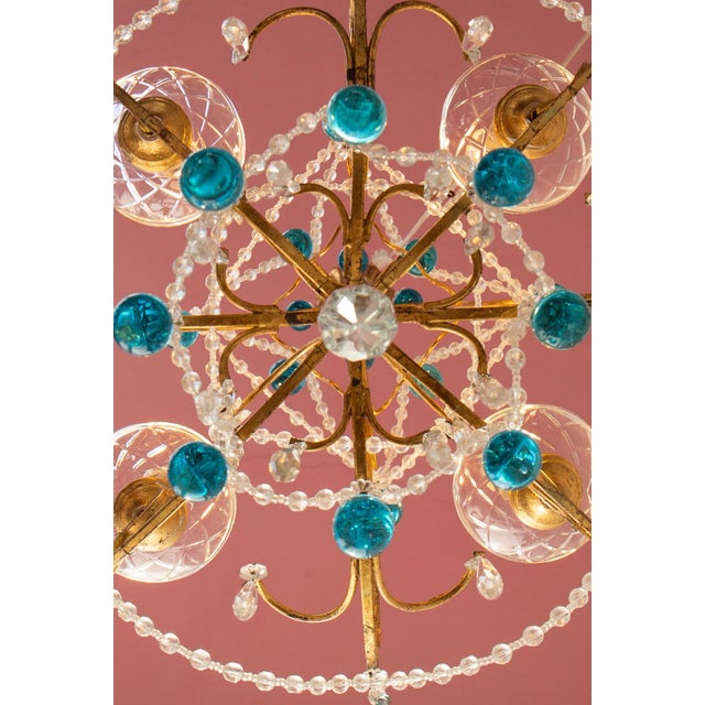 1970s Italian Chandelier with Blue Glass Droplets, 1960s For Sale - Image 5 of 13