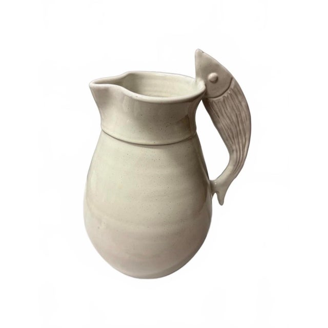 Late 20th Century Large 13" Hand-Made Italian Ceramic Pitcher With Figural Fish Handle For Sale - Image 5 of 8