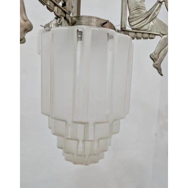 Metal Art Deco French Silvered Bronze Chandelier by Georges Marius Boretti, Lyon, 1930 For Sale - Image 7 of 12