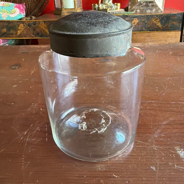 A Nice Antique Blown Glass Storage Container With Tin Lid, Circa 1850 For Sale - Image 4 of 15