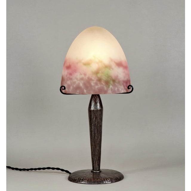 Art Deco Muller Freres French Art Deco Mushroom Table Lamp 1920s - Purple Pink Glass & Iron For Sale - Image 3 of 6