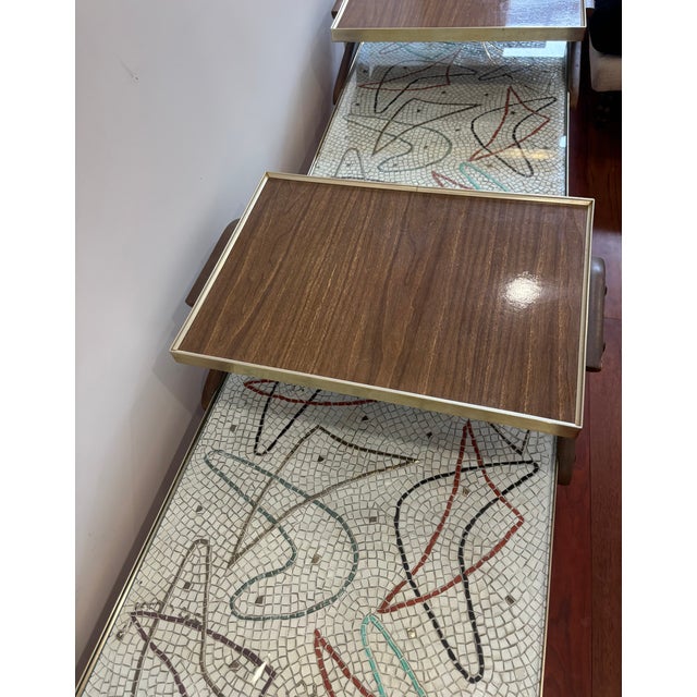 Brown Pair of 1950s Atomic Mosaic Step-End Side Tables – Collector Set For Sale - Image 8 of 17