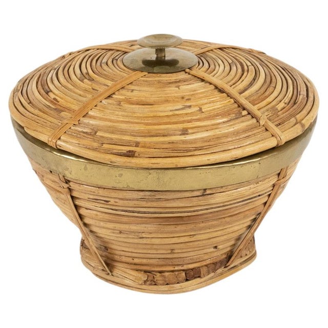Mid-Century Decorative Box in Rattan and Brass, Italy, 1970s For Sale - Image 13 of 13