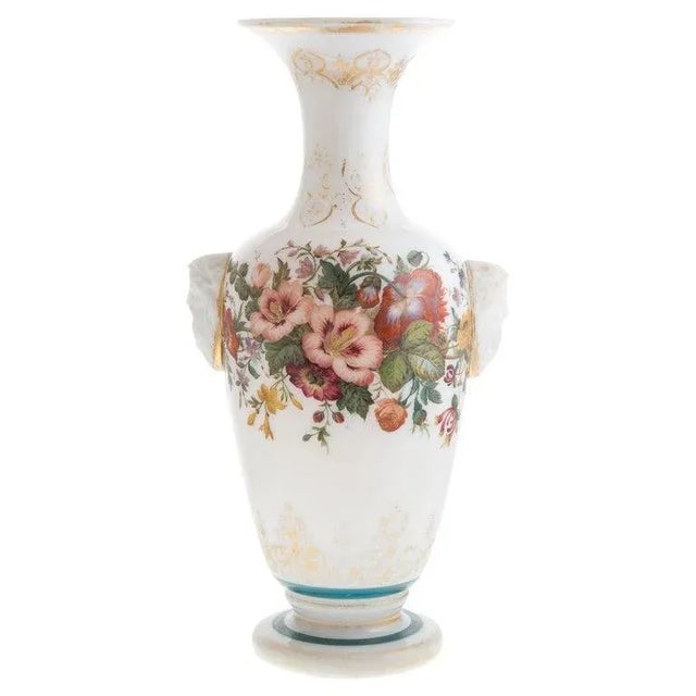Floral Painted Opaline Glass Vase Attributed to Baccarat For Sale - Image 13 of 13