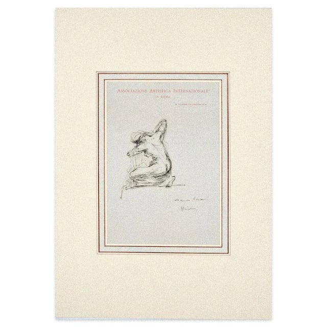 Feminine Figure is an original drawing in pen realized by Giovanni Nicolini (1872-1956). Hand-signed on the lower right,...