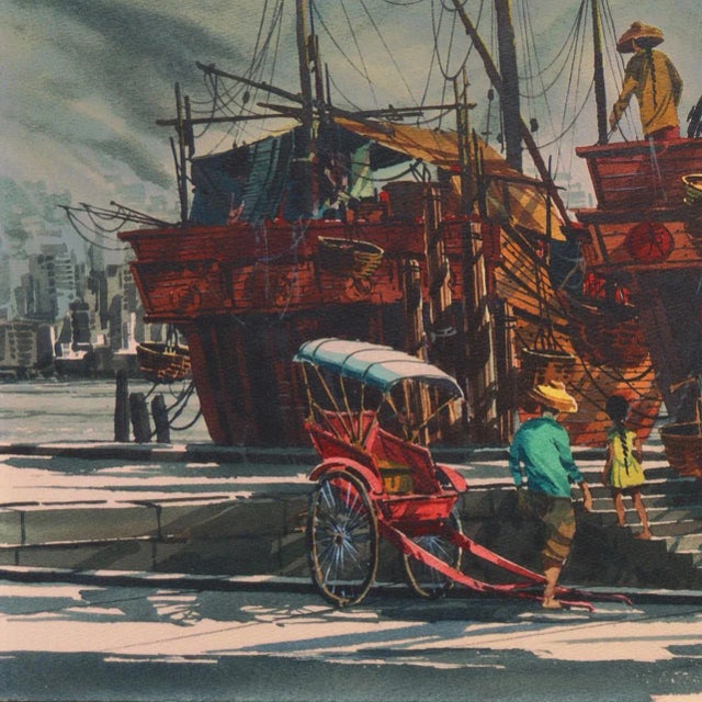 'Hong Kong Harbor' by Frank Moss Hamilton, Kowloon, Bank of Hong Kong, California Watercolor Society, San Francisco Art Institute For Sale - Image 4 of 11
