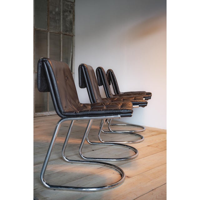 1970s Vintage Cantilever Chairs with Tubular Chromed Steel Frame, 1970, Set of 4 For Sale - Image 5 of 9