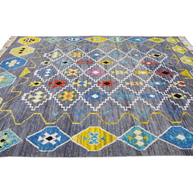 Gray Contemporary Moroccan Style Handmade Gray Wool Rug With Tribal Pattern For Sale - Image 8 of 14