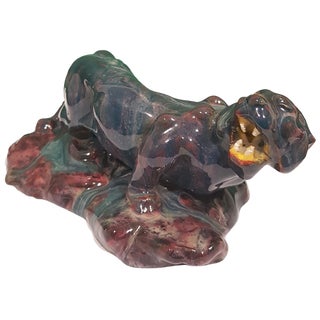 Italian Black Panther Ceramic Sculpture by Bernardino Palazzi, 1940s For Sale