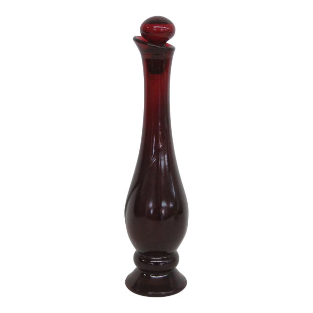 Avon Empty Glass Bottle With Stopper From 1970s Ruby Bud Vase Cologne Line 5014b For Sale