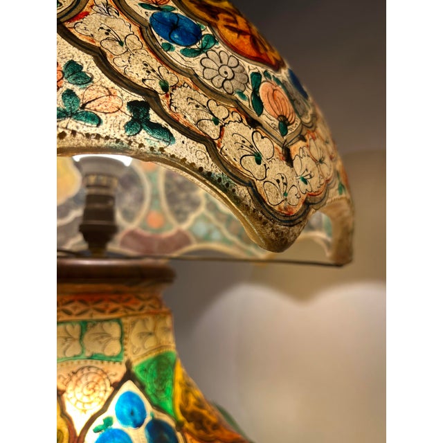 Antique Hand-Painted Vellum Bedroom Table Lamp, South Asia, 1930 For Sale - Image 10 of 17