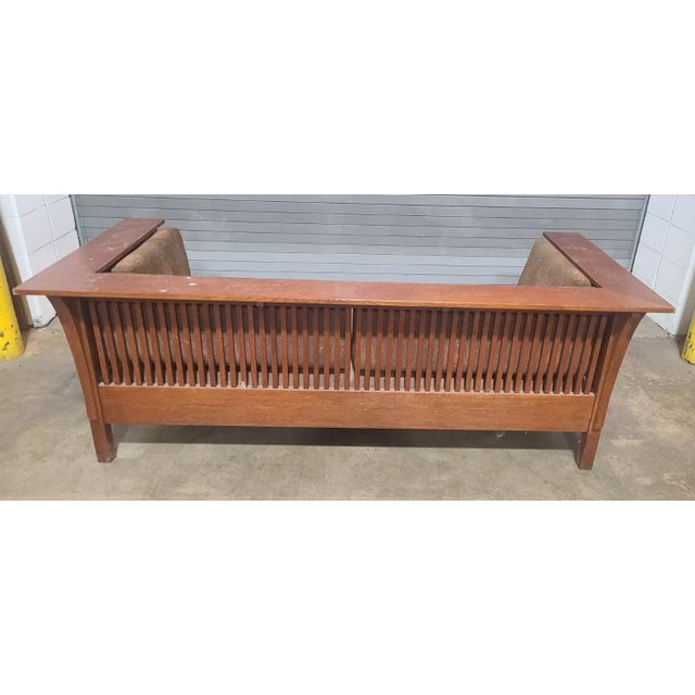 Wood Late 20th Century Stickley Oak Mission Arts & Craft Prairie Sofa For Sale - Image 7 of 10