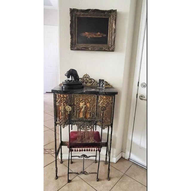 1920's Oscar Bach Telephone Cabinet & Chair - Bronze & Marble For Sale - Image 14 of 14