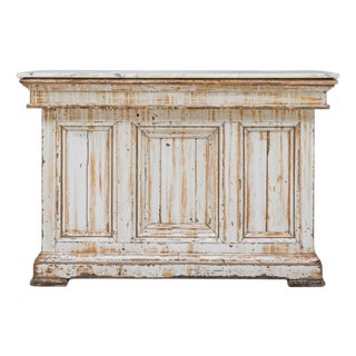 1900s French Wood White Patinated Bar With Marble Top For Sale