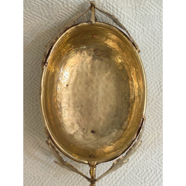 Metal Vintage Hosely Brass Oval Cache Pot or Planter With Oak Leaf Handles For Sale - Image 7 of 11