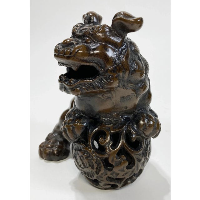 Vintage Foo Dog Figures With Bronze Finish, a Pair For Sale - Image 10 of 10