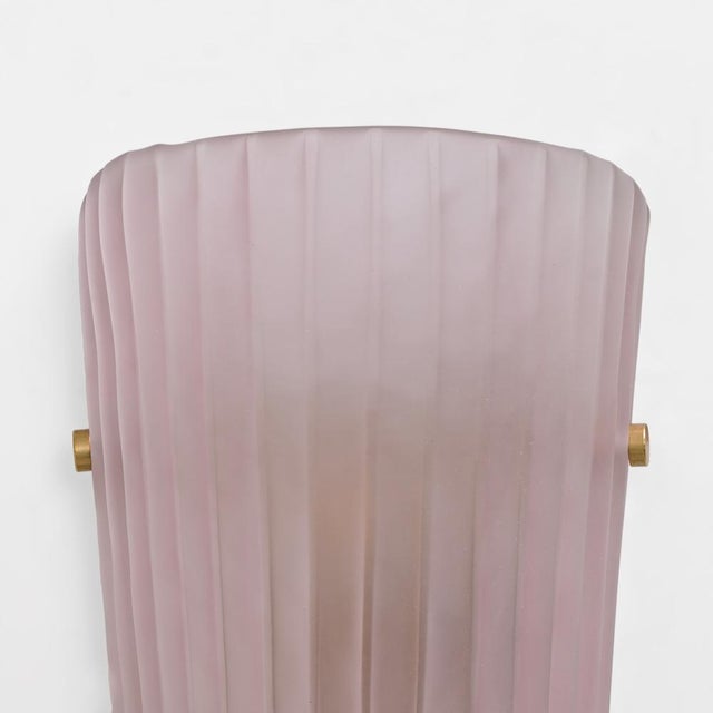 Murano Glass Wall Sconces in Pink Ribbed Glass and Brass, Italy, 2000, Set of 2 For Sale - Image 6 of 11