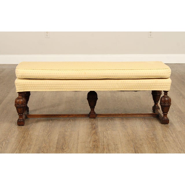 English Tudor Style Carved Oak Window Bench For Sale - Image 9 of 12