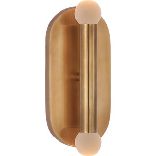 Kelly Wearstler for Visual Comfort Signature Rousseau Medium Vanity Sconce in Antique-Burnished Brass with Etched Crystal Orb For Sale
