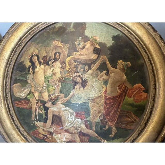 Late 19th Century Pair of Late 19th Century Antique Advertising Metal Tin Wall Plaques Celebration of Fall & Bacchus For Sale - Image 5 of 12