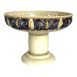 Art Nouveau Centerpiece / Footed Bowl with Openwork Rim from Karlsruher Majolika, 1890s For Sale