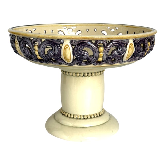 Art Nouveau Centerpiece / Footed Bowl with Openwork Rim from Karlsruher Majolika, 1890s For Sale