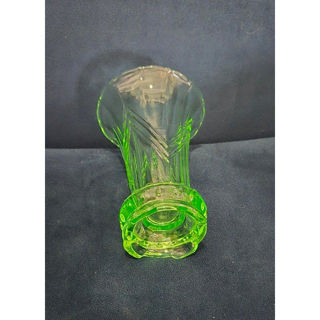 Art Deco 1930s Stölzle Czech Uranium Glass Reversible Chevron Trumpet Vase/Candlestick For Sale - Image 3 of 3