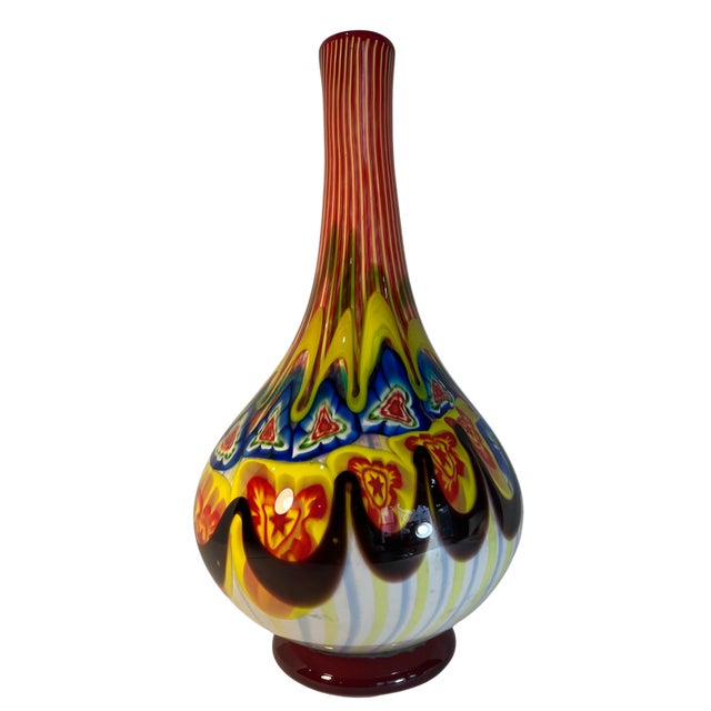 18 Inch Tall Mid-Century Murano Millefiori Polychrome Art Glass Vase For Sale - Image 13 of 18